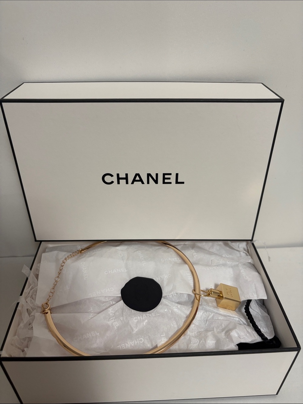 Blue De Chanel Perfume Bottle Charm on Gold Choker Necklace ⭐️✨ - Picture 7 of 7